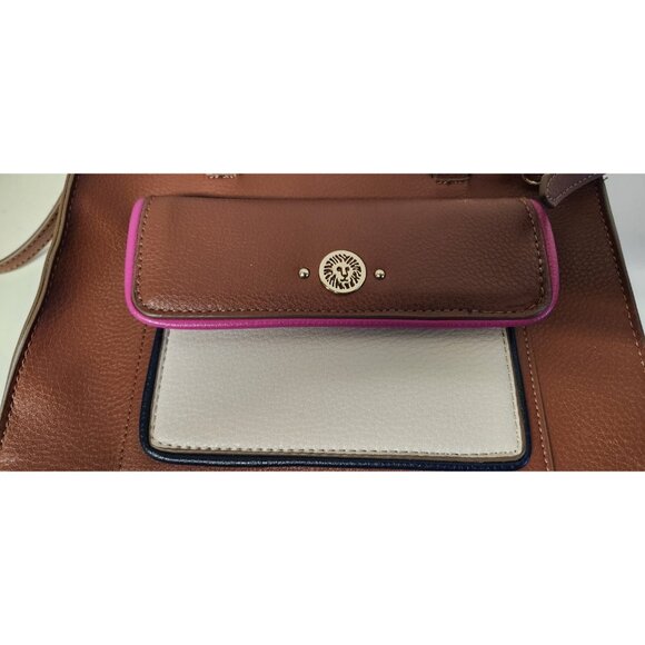 Anne Klein Arianna Satchel Pebble Leather rown Violet With Strap - Picture 4 of 9